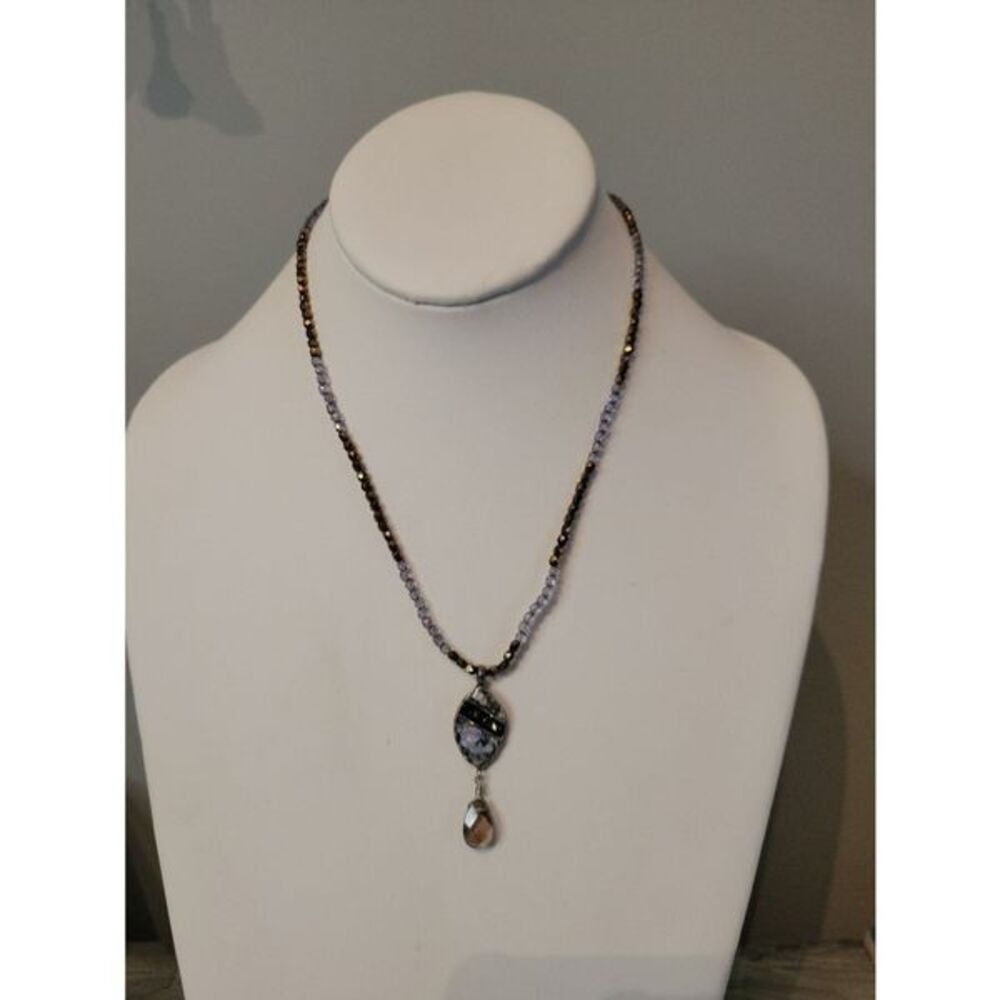 Ascopa Sterling Silver & Bronze Ancient Roman Glass Abalone Necklace 16 In